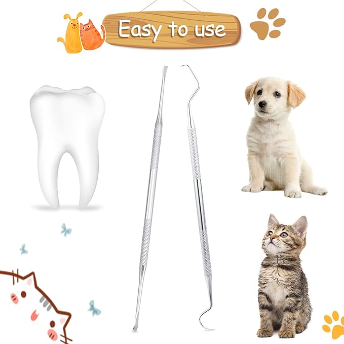 8 Pieces Dog Teeth Cleaning Kit Silicone Dog Finger Toothbrushes Double Headed Pet Tooth Brush Stainless Steel Tarter Remover Scraper for Dog Cat Oral Dental Health
