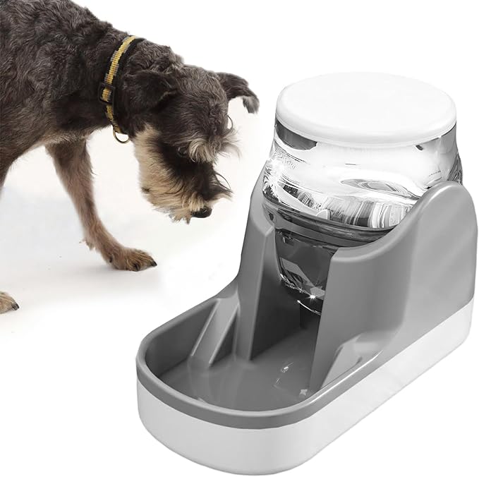 kathson Automatic Dog Water Dispenser 1 Gallon Gravity Cat Water Dispenser Dogs Water Station Bowl Large Capacity Feeder Waterer Pet Drinking Fountain Grey