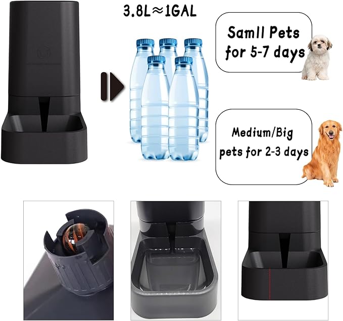 Hamiledyi Automatic Dogs Feeder and Water Dispenser Cats Gravity Food Feeder and Waterer Set Self Feeding station with Food Bowl for Pets Puppy Kitten Rabbit Large Capacity(3.8L)