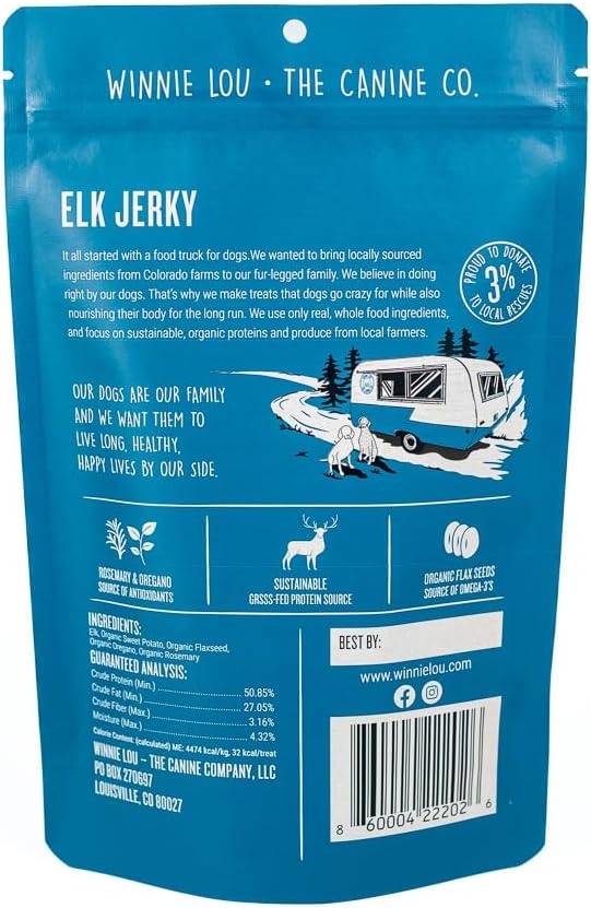 Winnie Lou Jerky Organic Jerky Dog Treats Made in The USA Human Grade Dog Treats Dog Jerky Treats All Natural Dog Treats Healthy Dog Treats (Elk Jerky 2 Pack)