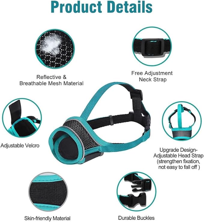 New Dog Muzzle, Breathable Drinkable Mesh Muzzle for Dogs,Anti Biting Barking Chewing,Grooming Muzzle for Dog with Anti-Drop Adjustable Anti-Drop &Shiny Reflective Strap in Night (Blue, XS)