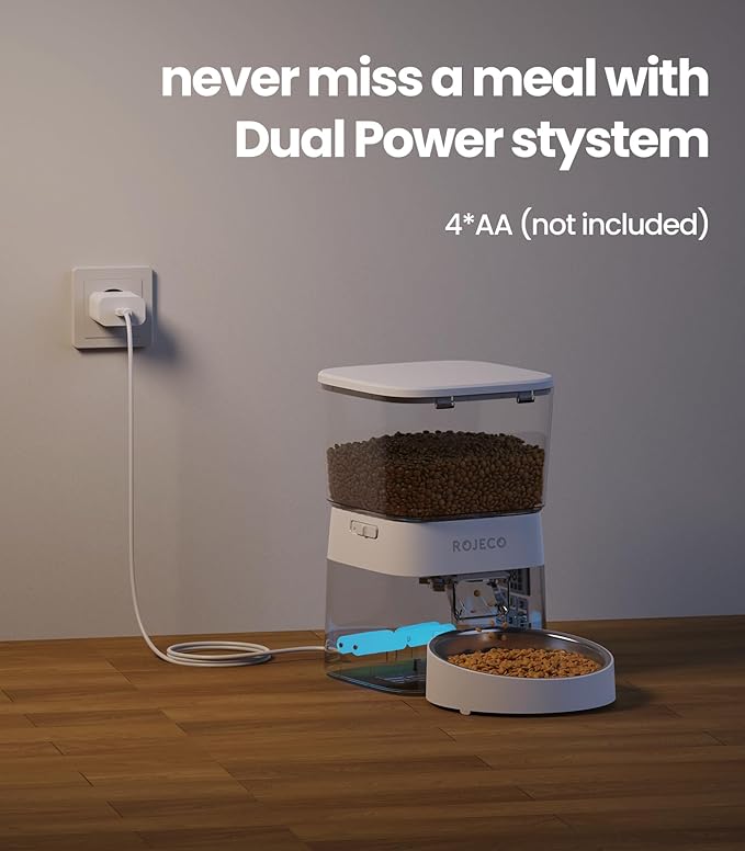 Automatic Cat Feeder,8Cups ROJECO Cat Food Dispenser with Timer,Portion Control Automatic Pet Feeder,Easy Set Up Indoor Use with Stainless Steel Bowl
