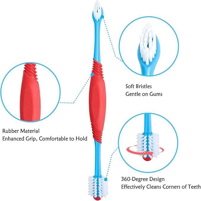 2PCS Dog Toothbrush 360 Degree Dog Tooth Brush, Dual Head Dog Tooth Brushing Kit Non Slip Toothbrush for Dogs and Cat Teeth Clean Pet Toothbrush Dental Care