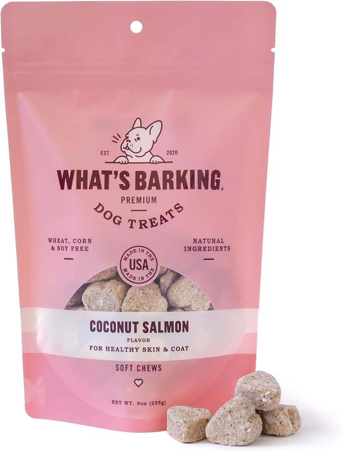 What's Barking Coconut Salmon Soft Chews - Premium Chewy Dog Treats, Omega 3, Natural Ingredients, No Wheat, Made in USA - 9 oz (Pack of 1)