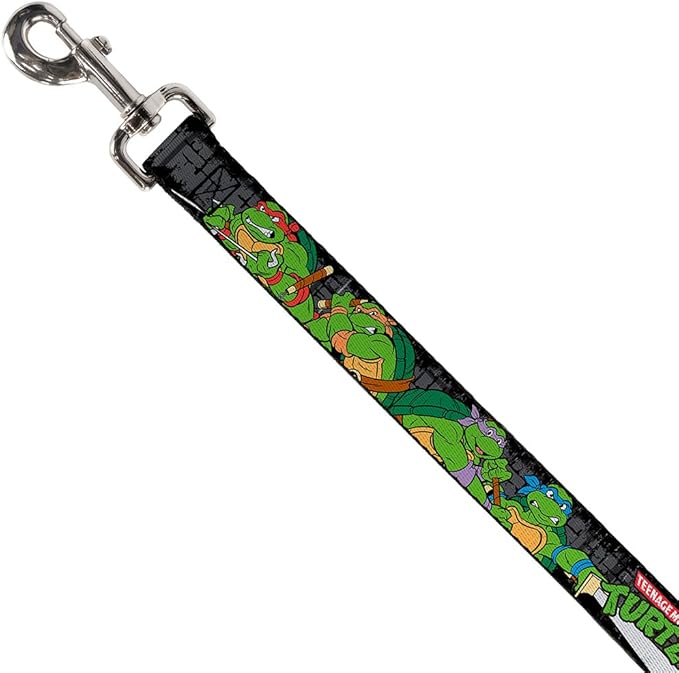 Buckle-Down Pet Leash - Classic TMNT Group Pose4 in Sewer/TMNT Logo - 4 Feet Long - 1" Wide
