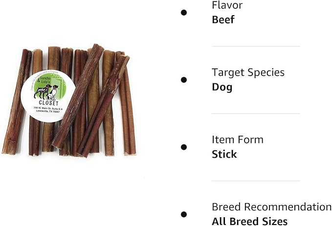 Sancho & Lola's Bully Sticks for Dogs Standard (10 Count) - High-Protein Beef Pizzle Dog Chews - No Antibiotics, No Growth Hormones, Hand-Selected and Inspected in the USA