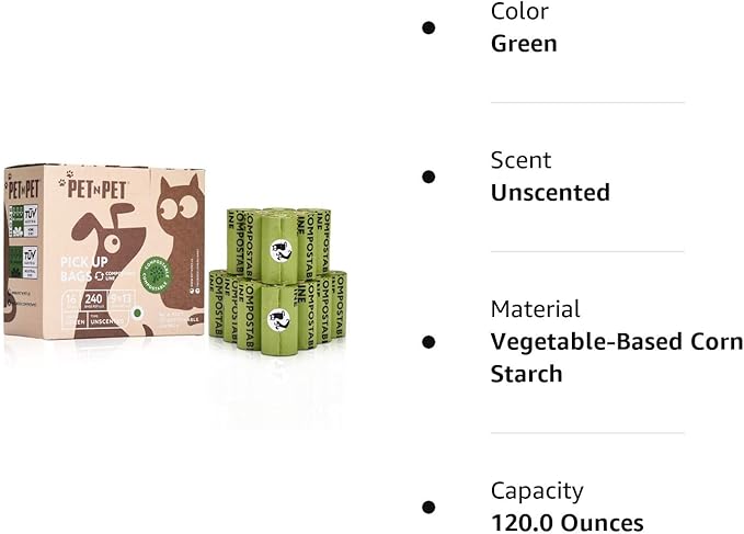 Pet N Pet Poop Bags For Dogs, 240 Counts Plant Based Dog Poop Bags Rolls, Dog Bags For Poop, Thick Dog Poop Bag Rolls, Doggy Poop Bags, 100% Leak-proof Easy to Use Pet Poop Bags