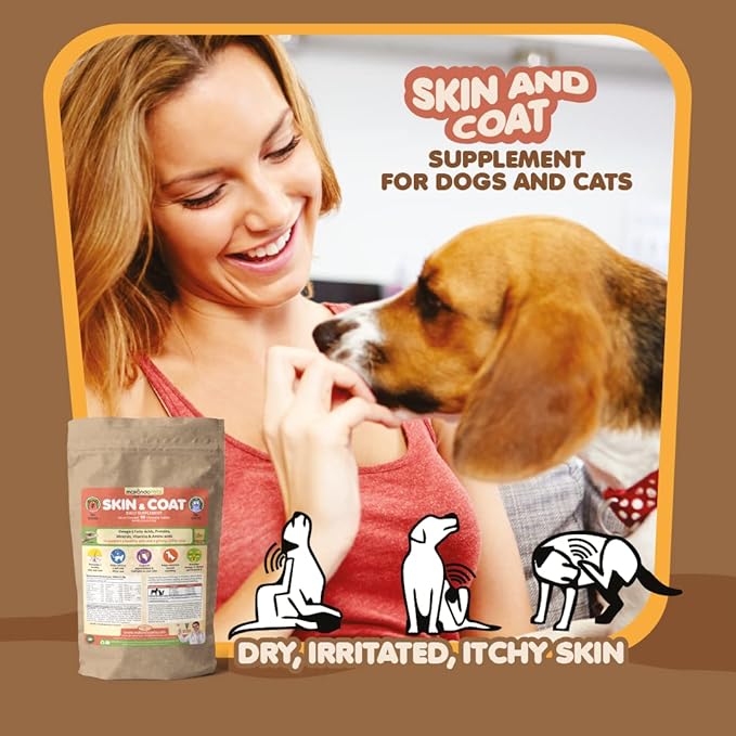 Skin and Coat Supplement with Fish Oil for Dogs & Cats. Dog Itch Relief with Vitamins & Omega 3 for Dry Flaky Skin. Dog Shedding Supplement to Regrow a Shiny Soft Coat. Dog Allergy Treatment (90 Tabs)