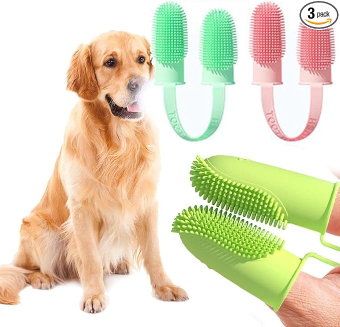 Andy's Orchids 3pcs Dog Toothbrush for Easy Teeth Cleaning, Finger Toothbrush Kit, Double-Finger 135ºSurround Bristles, Teeth Care Dental Care for Puppies Cats and Small Pets