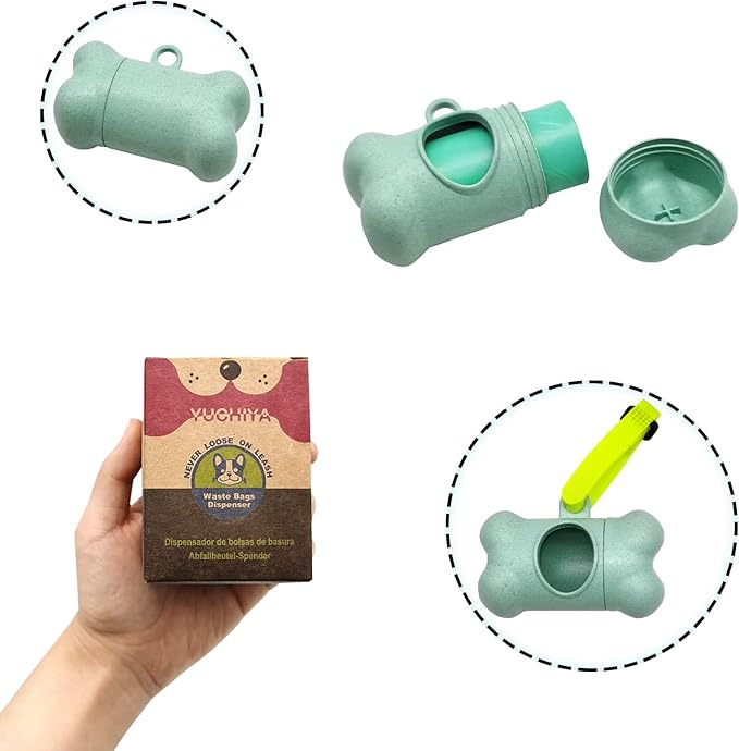 Dog Poop Pickup Bags Holder Dispenser with 1 Roll Random Color Leak-proof Scented Doggy Waste Bags and Carabiner with Safety Lock Plus Hook and Loop Fastener Never Loose on Leash Lead Again (Blue)