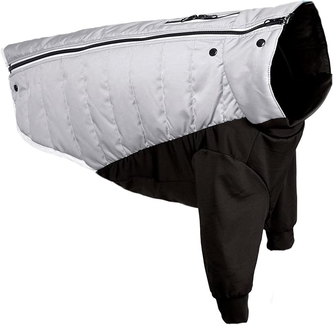Furhaven Water-Repellent Medium Dog Coat, Washable & Reflective w/ Leash Access & Stretch Fabric - Pro-Fit Active Jacket - Chrome, Medium