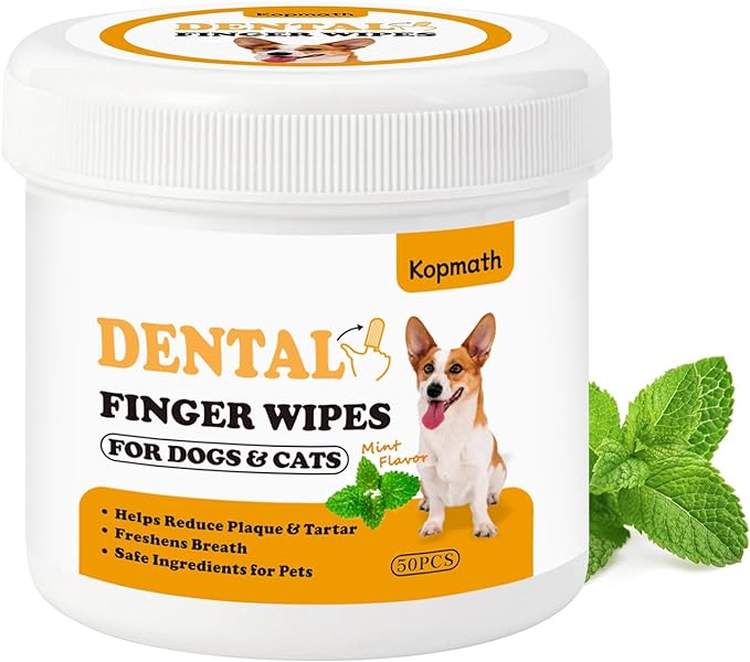 Teeth Cleaning Finger Wipes, Wider Dog Dental Wipes, Reduce Plaque & Tartar, Freshen Breath, Safe & Natural Pet Dental Wipes for Dogs Teeth, Portable Dog Tooth Wipes for Cat,50 Ct, Mint Flavor
