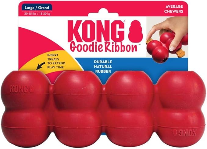 KONG Goodie Ribbon - Stuffable Natural Rubber Dog Toy - with Four Fillable Goodie Grippers for Enrichment Play - Bone-Shaped Chew Toy - for Large Dogs