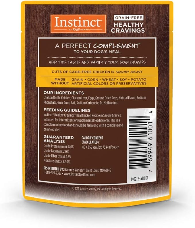 Instinct Healthy Cravings Grain Free Real Chicken Recipe Natural Wet Dog Food Topper by Nature's Variety, 3 oz. Pouches (Case of 24)