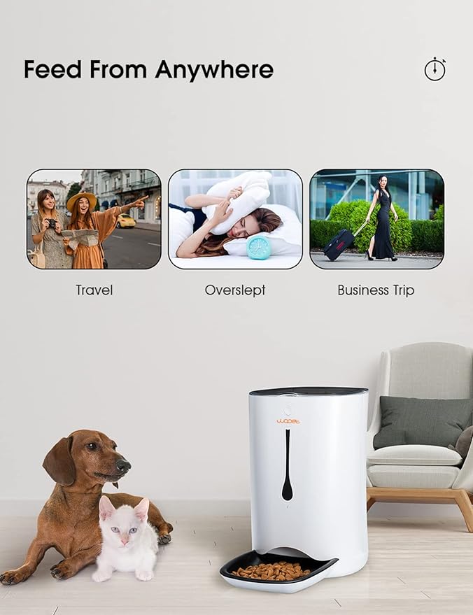 WOPET Automatic Pet Feeder Food Dispenser for Cats and Dogs–Features: Distribution Alarms,Portion Control,Voice Recorder, & Programmable Timer for up to 4 Meals per Day