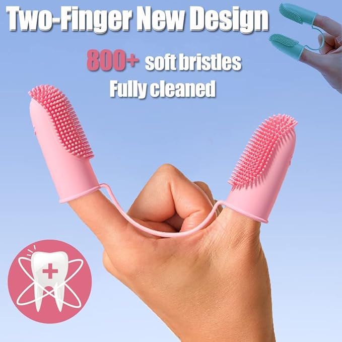 10 Pack Dog Finger Toothbrush Dog Teeth Cleaning Brush 2-Finger Dog Tooth Brushing Kit Dog Cat Toothbrush with Bristles Puppy Dental Care Toothbrush for Small Medium Dog Cat Pet