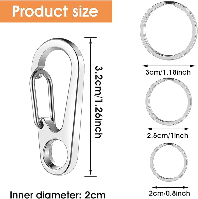 Dog Tag Clips with Keychains, Durable Dog ID Tag with Tag Rings Stainless Steel Pet Tag Clip for Large Dogs Collar Harnesses 1.3 x 0.6 in 6 Clips 18 Rings
