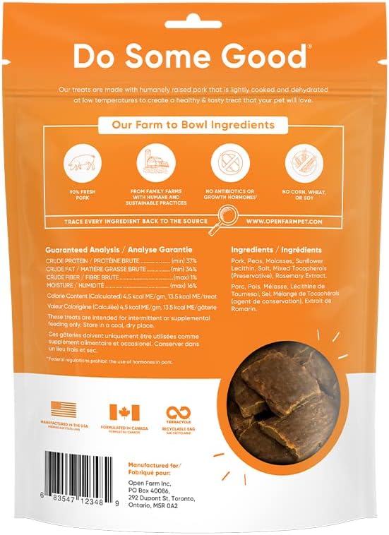 Open Farm Dehydrated Pork Grain Free Dog Treats, Humanely Raised Pork Recipe with Natural Simple Ingredients and No Artificial Flavors or Preservatives, 4.5 oz