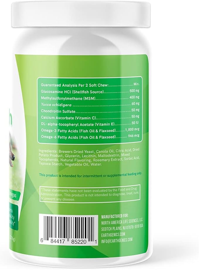 Premium Dog Joint Supplement with Glucosamine, Chondroitin, MSM, Omega 3 and 6 – Natural Dog Hip and Joint Supplement for Mobility – 90 Soft Chews
