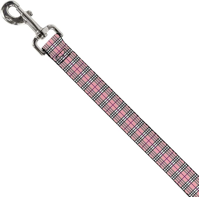 Buckle-Down Dog Leash Plaid Pink 6 Feet Long 1.5 Inch Wide