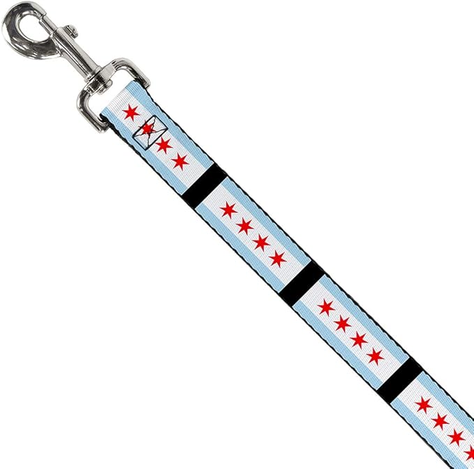 Dog Leash Chicago Flags Black 6 Feet Long 1.5 Inch Wide