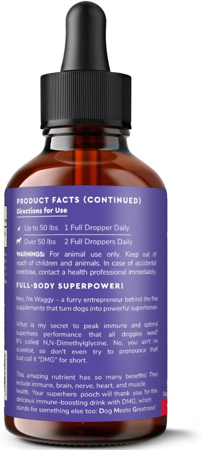 Premium DMG for Dogs – DMG Liquid to Support Immune Health, Skin, Stamina, Muscles, Stress & Performance - Dimethylglycine (DMG) for All Ages, Sizes & Breeds – 4oz