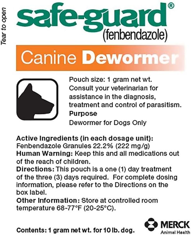 Safe-Guard (fenbendazole) Canine Dewormer for Dogs, 1gm pouch (ea. pouch treats 10lbs.)