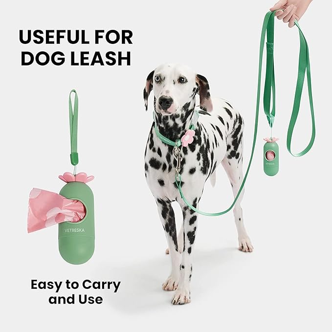 VETRESKA Dog Poop Bags with Dispenser, Lavender Scented, Guranteed Leak Proof and Extra Thick Pet Waste Bags for Walking Dog and Cats Litter, 1 Count Bag Holder and 105 Count Bags (7 Refill Rolls)Pink