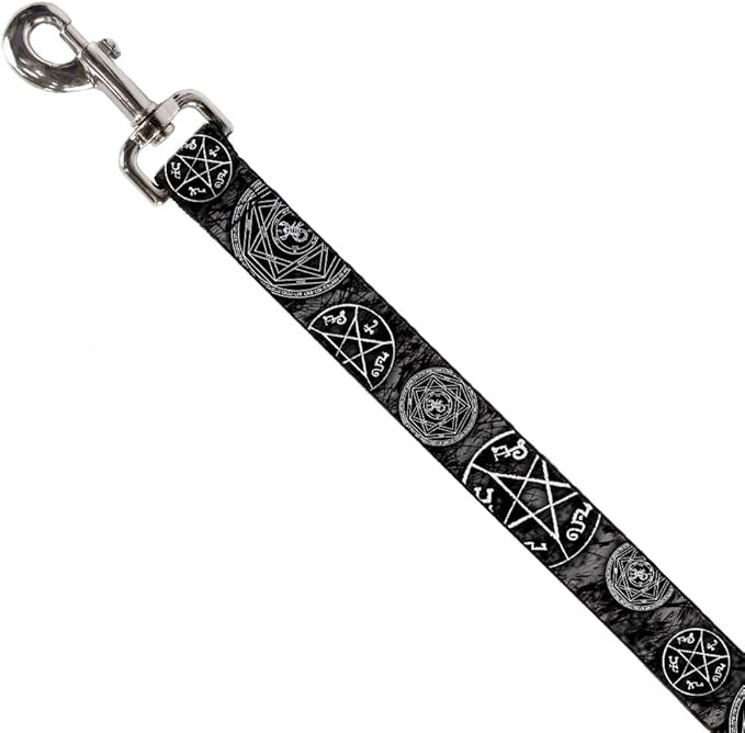 Dog Leash Supernatural Devils Trap Pentagrams Grays Black White 6 Feet Long 0.5 Inch Wide