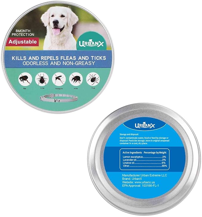 UrbanX Natural Flea Flea & Tick Treatment & Prevention Collar for Medium & Large Dogs, Waterproof, Adjustable (12 Pack)