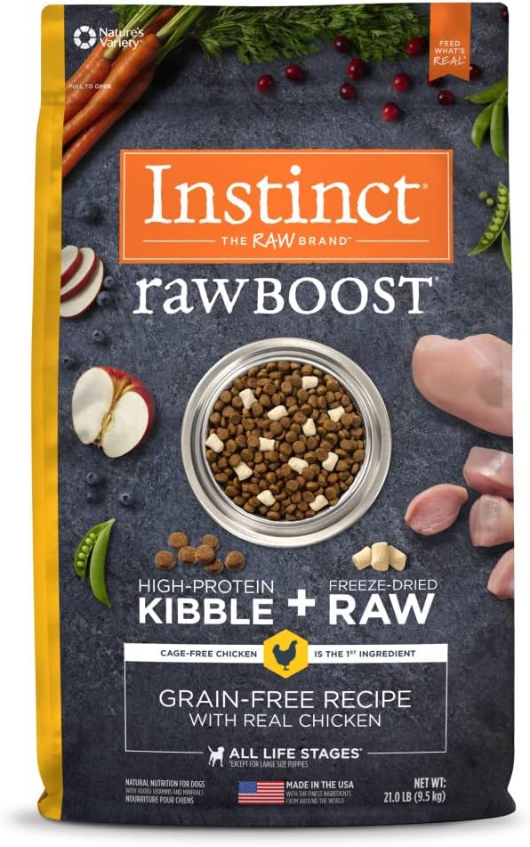 Instinct Raw Boost Grain Free Dry Dog Food, High Protein Real Chicken Kibble + Freeze Dried Raw Dog Food, 21 lb. Bag