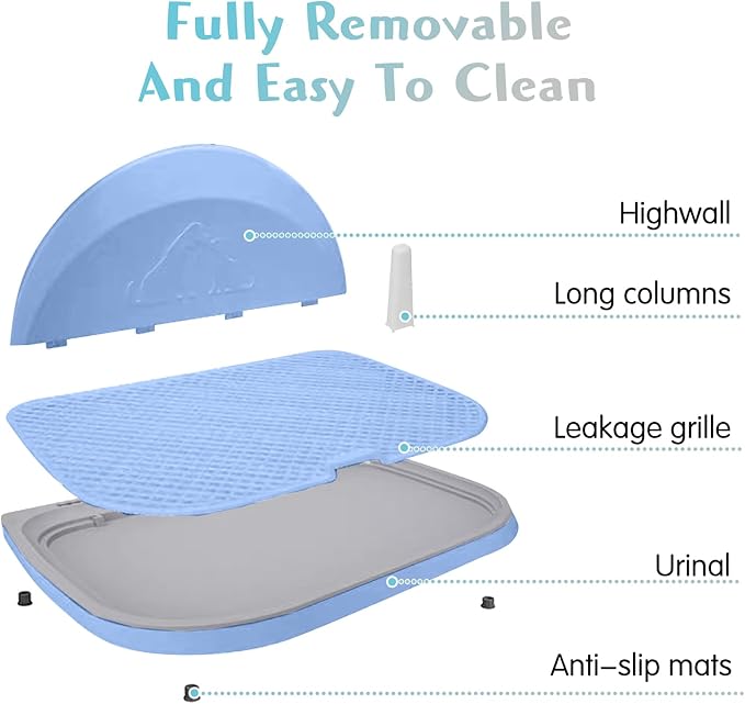 PINVNBY Dog Potty Toilet with Wall Column, Indoor Pet Dog Training Toilet Potty Tray, Portable Training Pee Pads Holder, Removable Mesh Dog Litter Box for Dogs (18.11 x 14.76 inches, M)