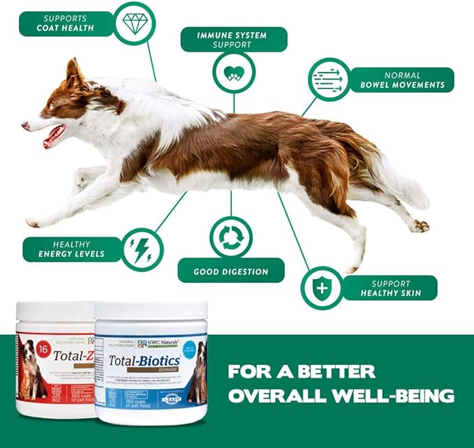 Twin Pack - Probiotics and Digestive Enzymes for dogs and cats one Total-Zymes and one Total-Biotics 8-Ounce