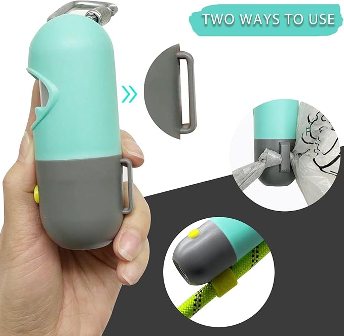 Dog Poop Bag Dispenser with Flashlight|Dog Poop Bag Holder with Leash Clip|Hands-Free Leash Poop Bag Holder with Straps and 1 Roll Dog Waste Bags (Crystal Blue)