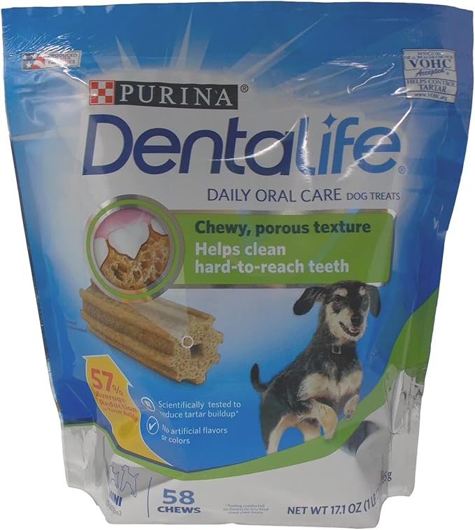 Purina DentaLife Daily Oral Care Chews Dental Dog Treats - Mini Snacks for Small Breeds (58 Count) - Plus Rope Toy and Fun Animal Facts Booklet Bundle