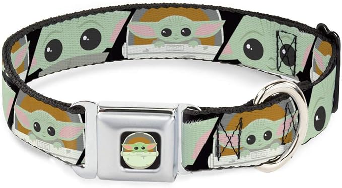 Buckle-Down Dog Collar Seatbelt Buckle Star Wars The Child Chibi Face Blocks Black 18 to 32 Inches 1.5 Inch Wide, (DC-SB-SWBGB-WSW185-1.5-L)