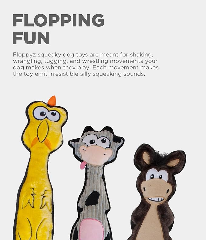 Outward Hound Floppyz Donkey Squeaky Dog Toy, Brown, Medium