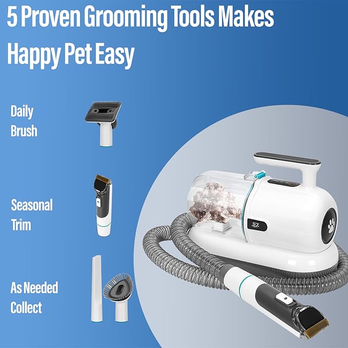 S7 Dog Grooming Vacuum & Dog Grooming Kit, 1.8L Powerful Dog Vacuum Cleaner with Dog Clippers and Deshedding Brush 5 Grooming Tools Dog Grooming Kit,for Dogs, Cats and Other Animals (White)