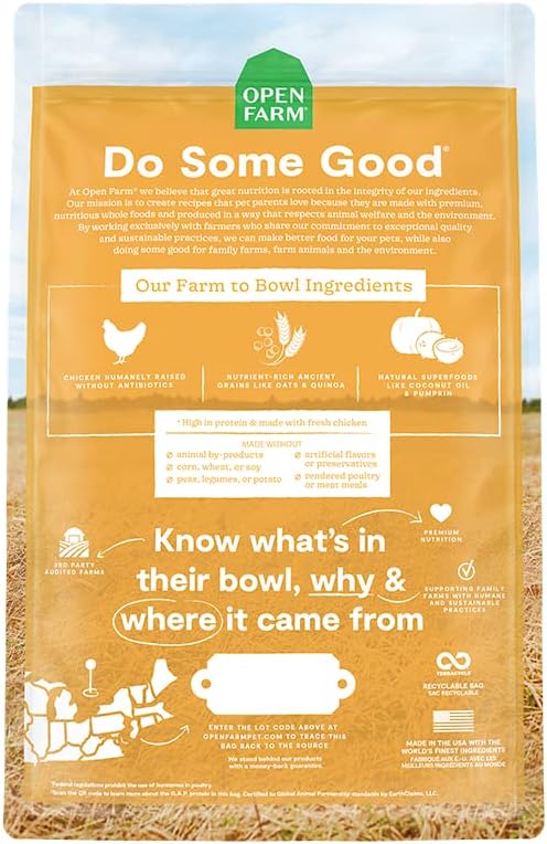Open Farm Ancient Grains Dry Dog Food, Humanely Raised Meat Recipe with Wholesome Grains and No Artificial Flavors or Preservatives (Harvest Chicken Ancient Grain, 22 Pound (Pack of 1))