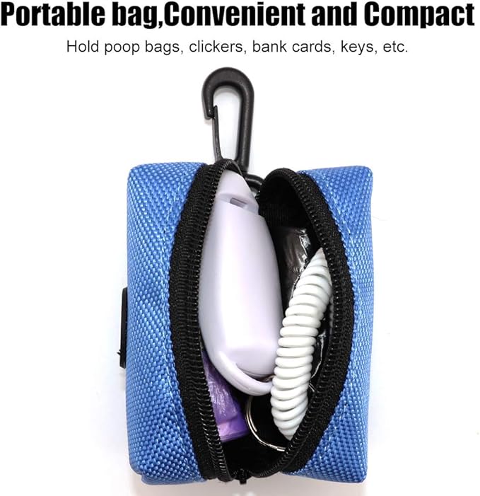 SLSON Pet Waste Bag Dispenser Zippered Pouch,Portable Dog Poop Bag Holder Leash Attachment Lightweight Fabric Bags (Blue)