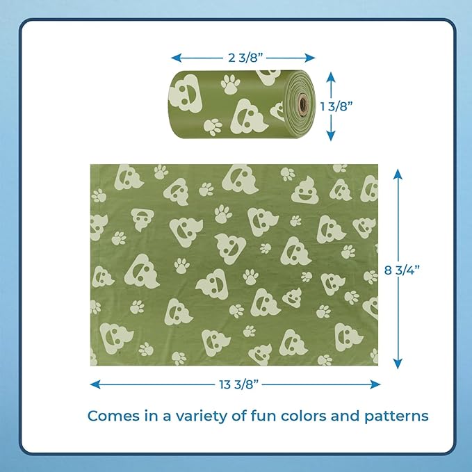 Best Pet Supplies Dog Poop Bags (240 Bags) for Waste Refuse Cleanup, Doggy Roll Replacements for Outdoor Puppy Walking and Travel, Leak Proof and Tear Resistant, Thick Plastic - Green with Poop Emoji