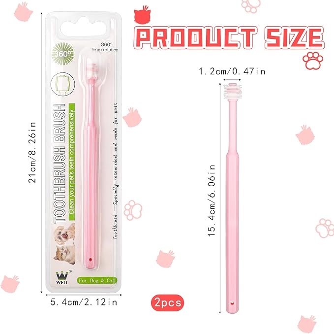 2 Pack Small Dog Toothbrush,360 Degree Silicone Cat Toothbrush Pet Dental Care Dog Oral Hygiene Deep Clean Pet Teeth Cleaning Kit Soft Bristles Friendly to Gums, Easy to Handle, Fresh Breath - Medium