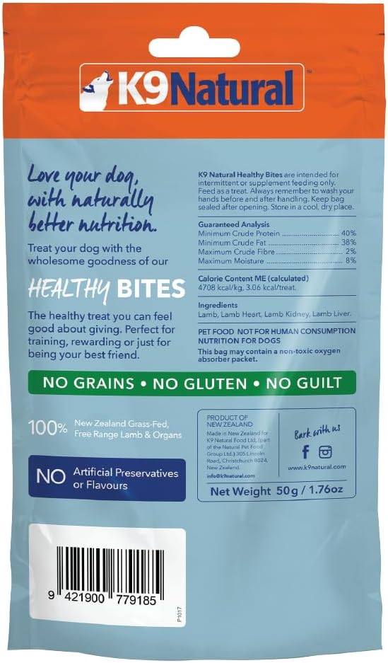 K9 Natural Grain-Free Freeze-Dried Dog Treats, Lamb Bites 1.76oz