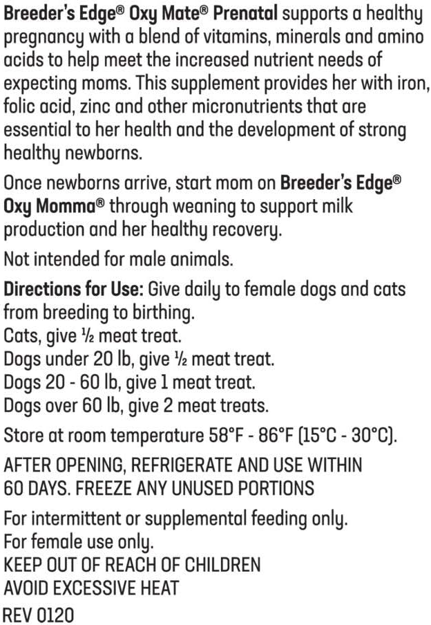 Revival Animal Health Breeder's Edge Oxy Mate - Prenatal Supplement for Dogs & Cats - 30ct Meat Treats