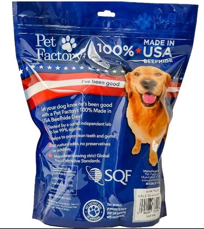 Pet Factory 100% Made in USA Beefhide 6" Braided Sticks Dog Chew Treats - Natural Flavor, 6 Count/1 Pack