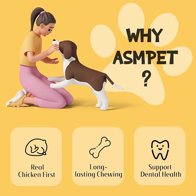 ASMPET Dog Chews Long Lasting, 6.5" Knotted Dog Bones Dog Chew Treats, Human Grade Chicken Wrapped Rawhide Bones for Large Dogs Natural Dog Treats Small Dogs for Medium Dogs Puppy Chew Bones