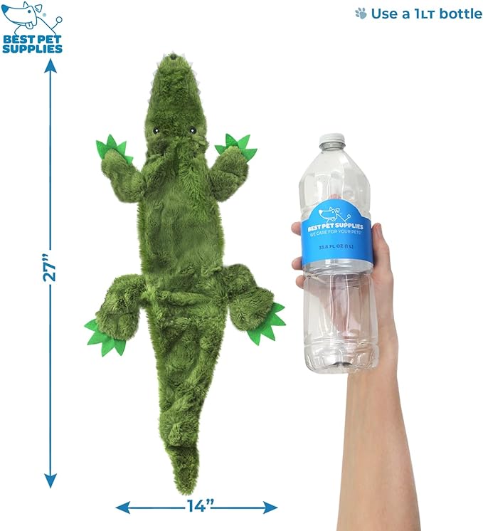 Best Pet Supplies Stuffing Free Squeaky Dog Toys for Small Dogs, Medium Dogs, and Large Dogs, Durable, Best Dog Chew Toy for Teething Puppy, Indoor Play, Holds Plastic Bottle - Alligator, Large
