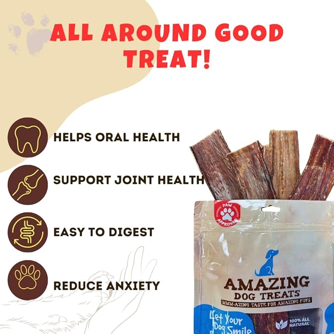 Amazing Dog Treats - Beef Esophagus Jerky for Dogs (6 Inch - 25 Pc/Pack) - Beef Gullet Dog Chews - Beef Esophagus Dog Treats