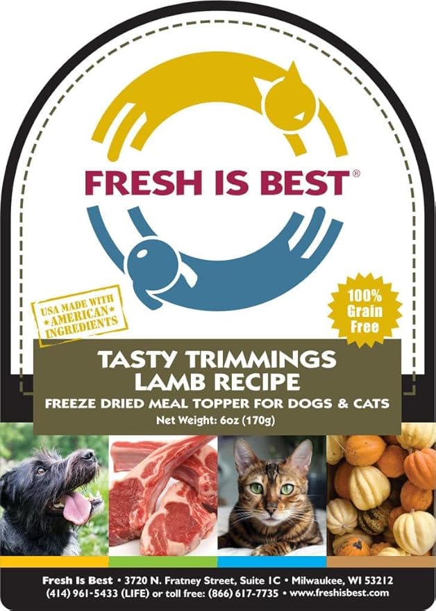 Fresh Is Best - Tasty Trimmings Freeze Dried Raw Meal Topper for Dogs & Cats - Lamb, 6 Ounces