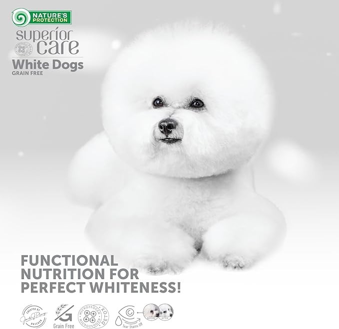 Nature's Protection Superior Care White Dogs Grain-Free Dry Dog Food for Junior Light Coated Dogs, White Fish, 3.3 lbs.